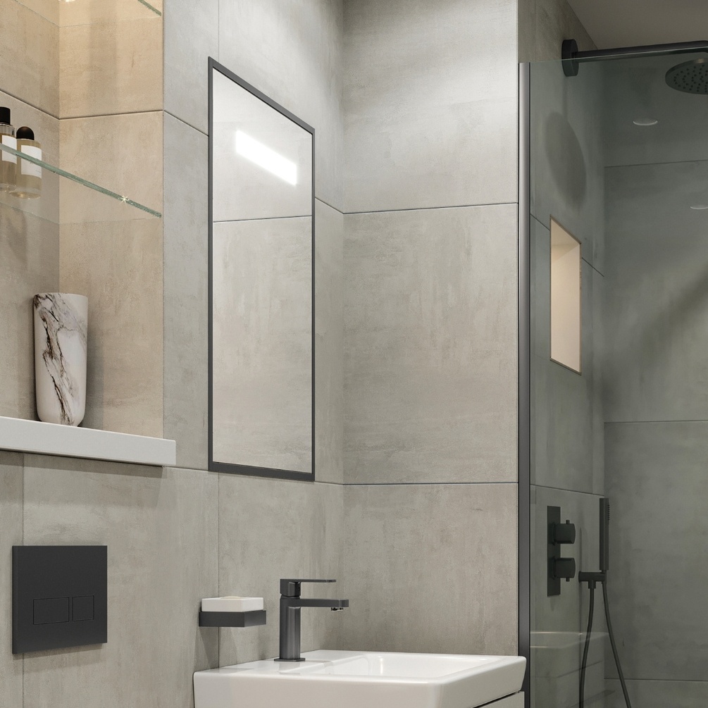 Product Lifestyle image of the Abacus Aluminium Trio Anthracite Recessed LED Mirror Cabinet